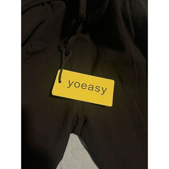 Yoeasy Pants Womens Medium Crepe Linen Drawstring Wide Leg High Waisted NEW - Picture 9 of 11